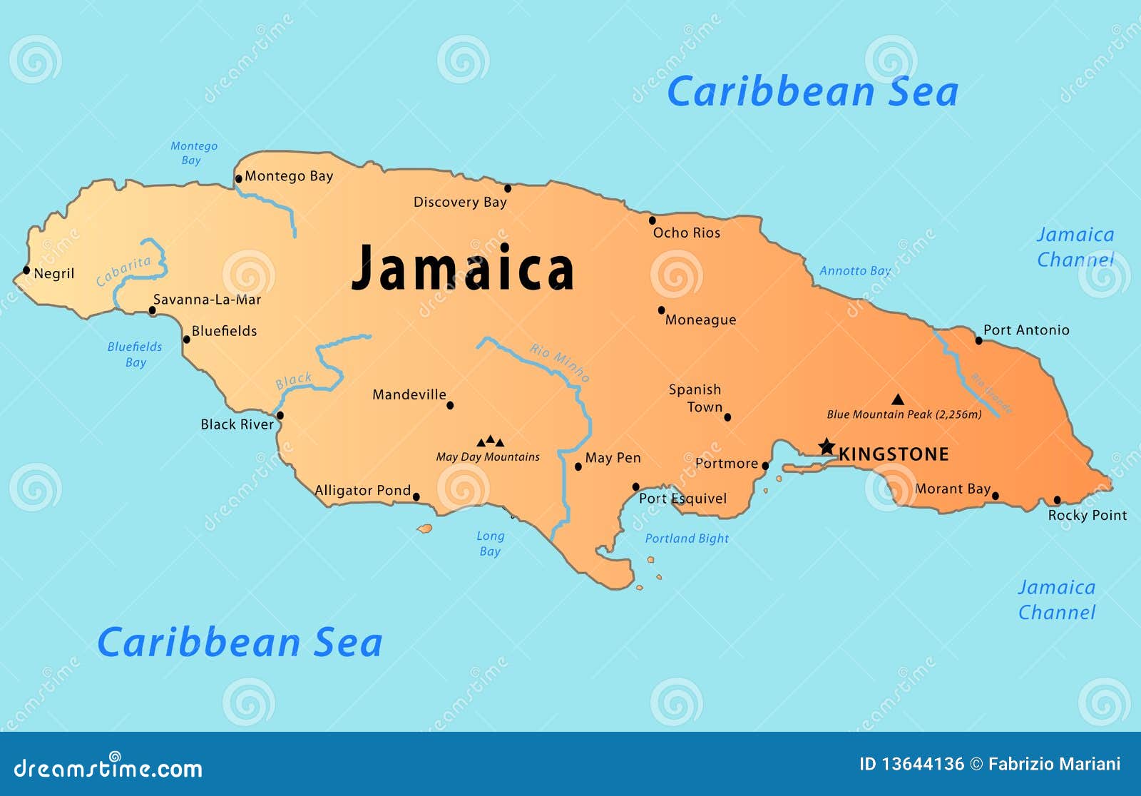 Jamaica Map Royalty Free Stock Image - Image: 13644136