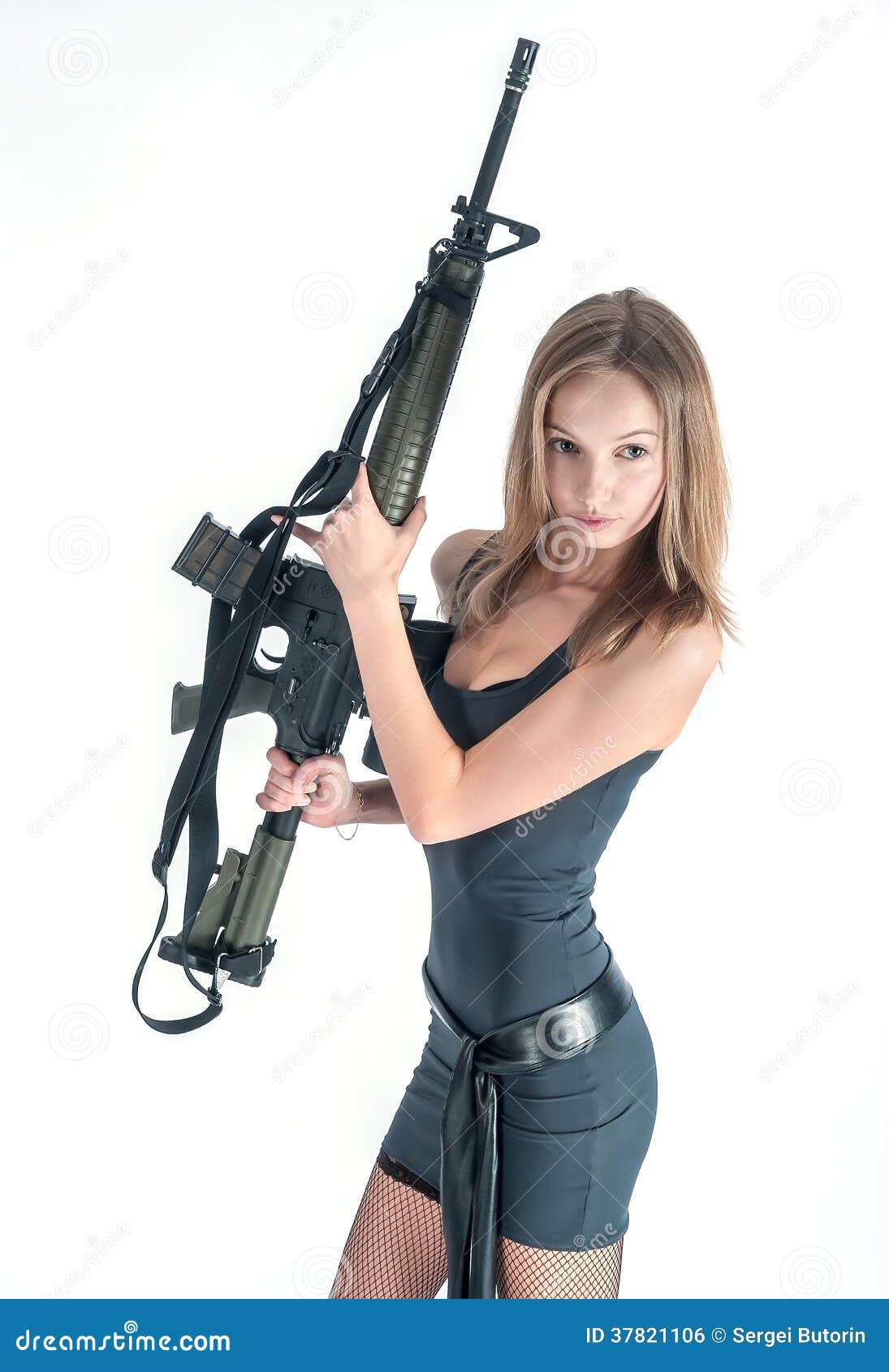 Jolie Femme Avec L Arme à Feu Image Libre De Droits Image 37821106