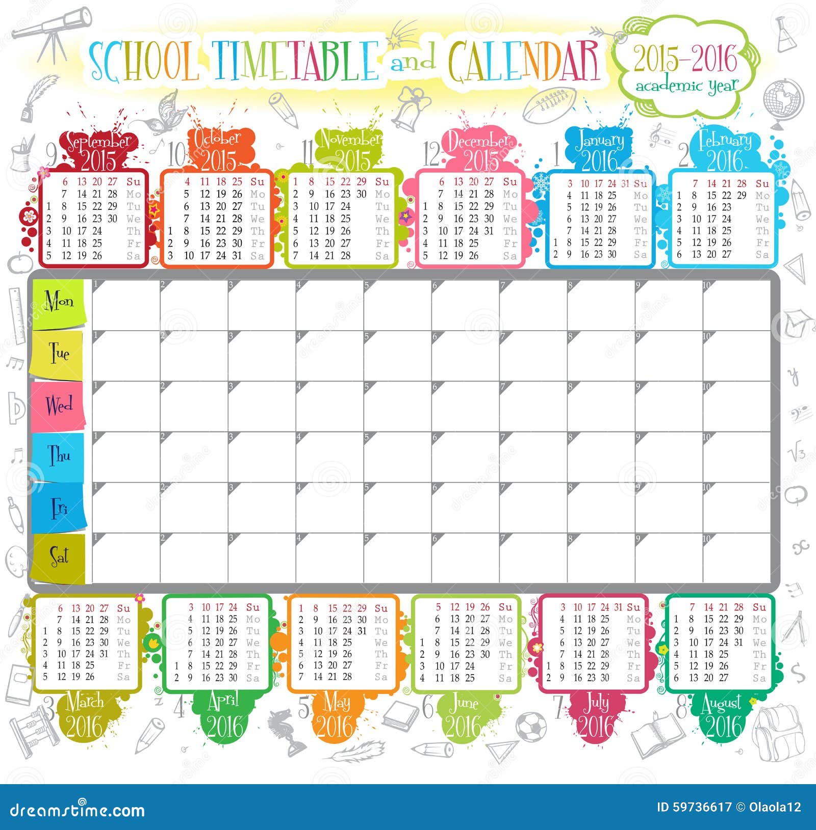 Kalender en Schooltijdschema voor studenten of leerlingen op het ...