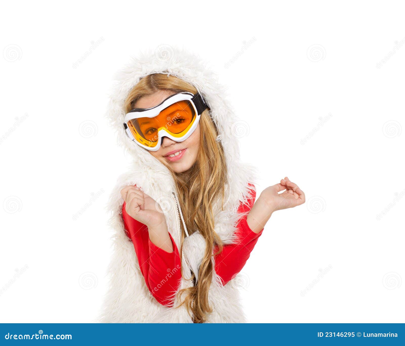 kid girl snow winter glasses white fur 23146295