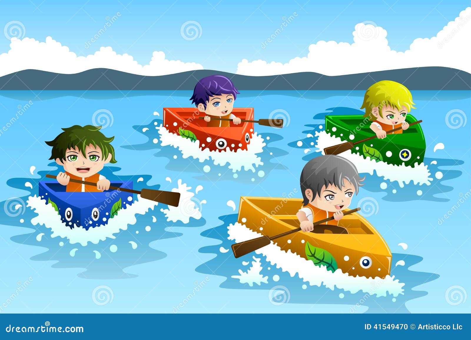 Kids In A Boat Race Stock Vector - Image: 41549470