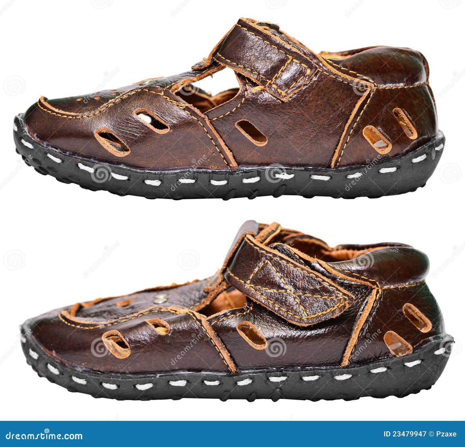 Kids Brown Leather Sandals On White Royalty Free Stock Photography ...