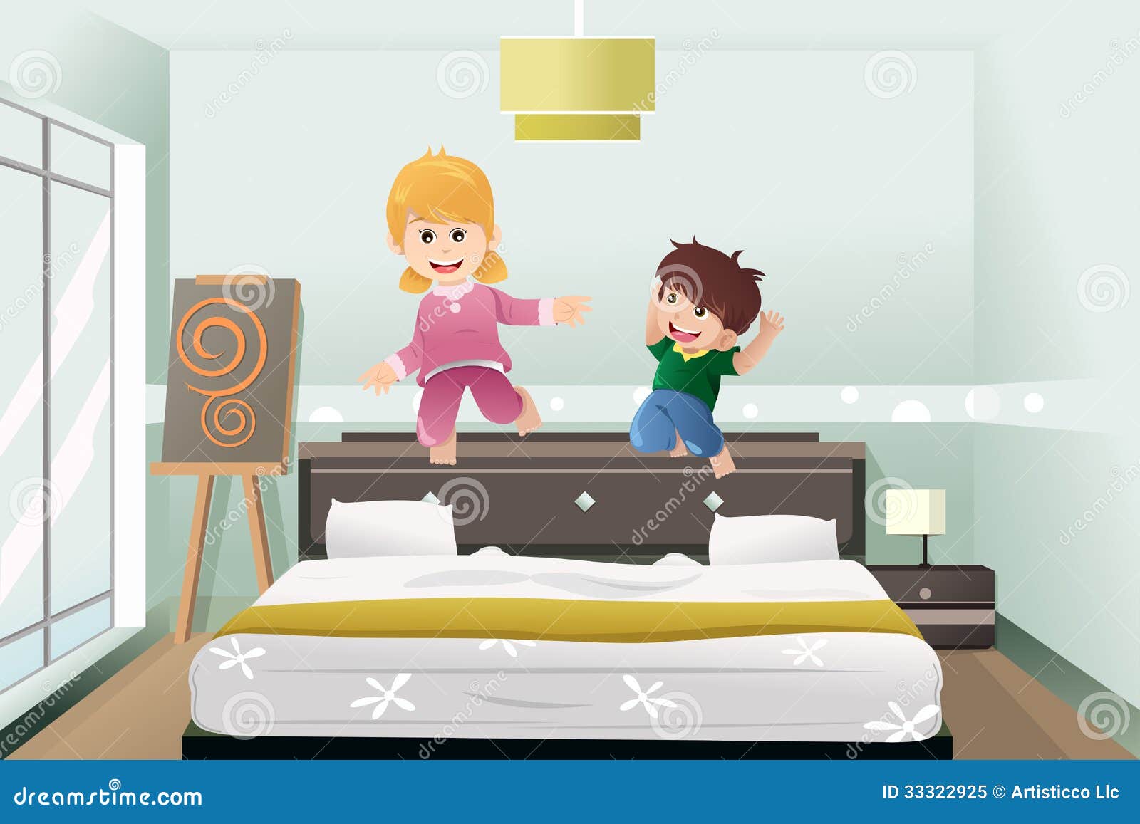 Kids Jumping On The Bed Royalty Free Stock Photo - Image: 33322925