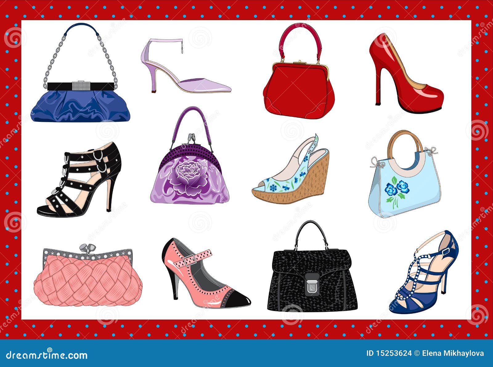 Ladies bags and shoes on a white background - vector illustration.