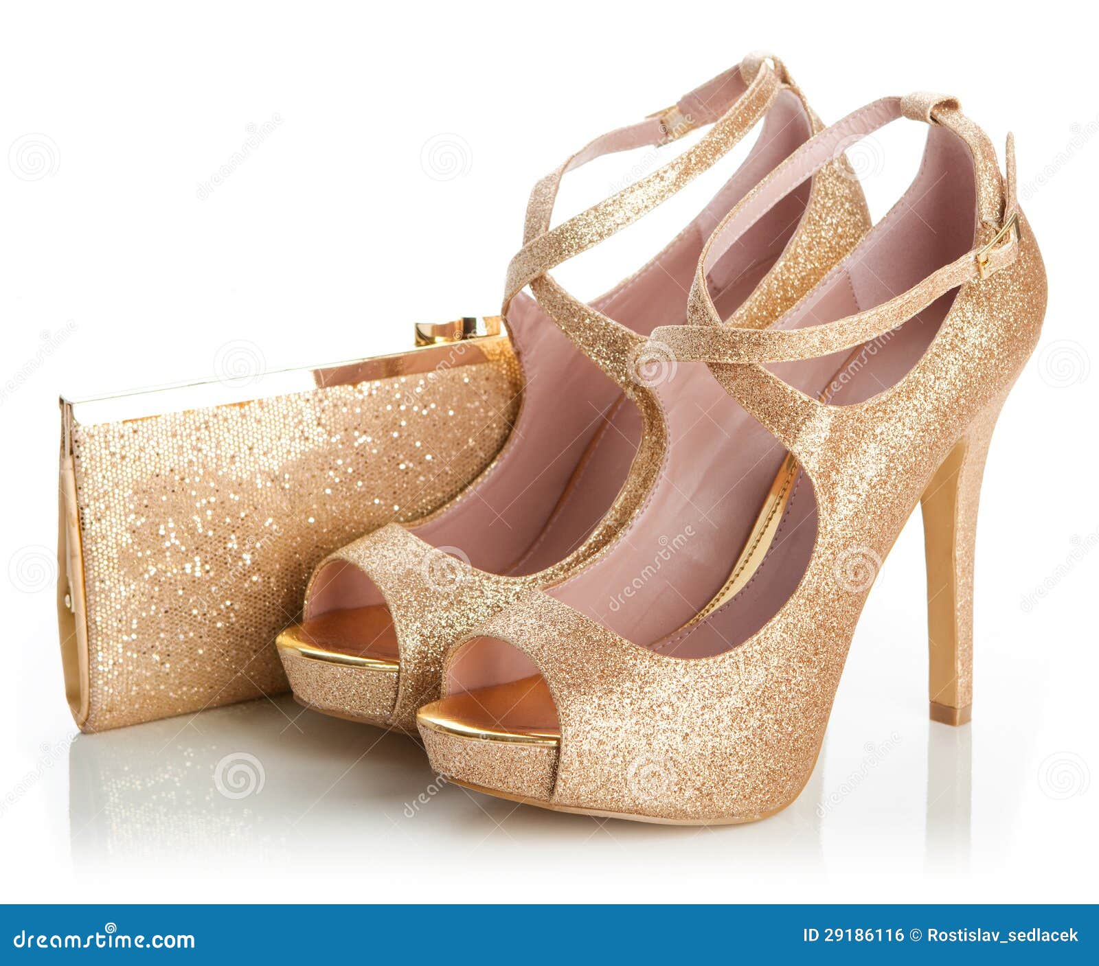 Ladies Gold Shoes And Bag Royalty Free Stock Image - Image: 29186116