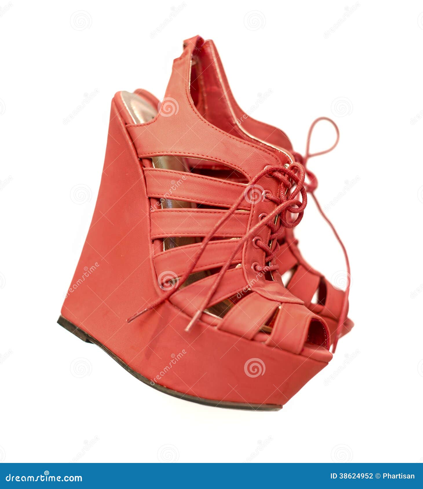 Ladies Red Fashion Wedge Heel Shoes Stock Photography - Image ...