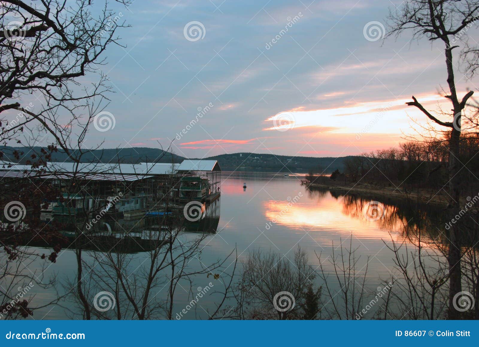 Lake, Boat Dock &amp; Sunset Royalty Free Stock Photography - Image: 86607
