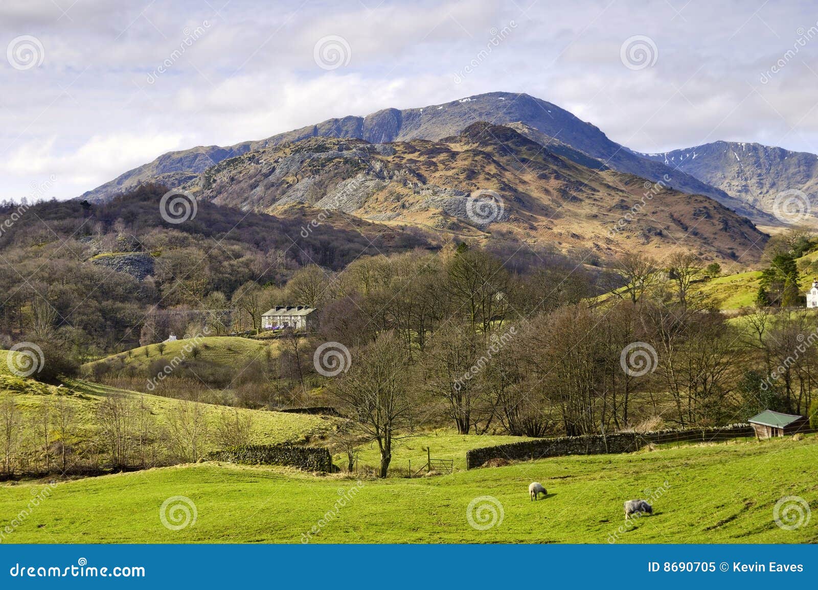 Scenic view of Lake District with Little Langdale village and ...