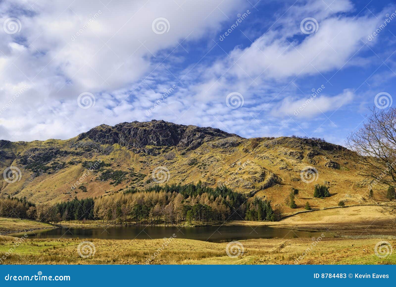 view of mountainous landscape of Lake District with Blea Tarn lake ...