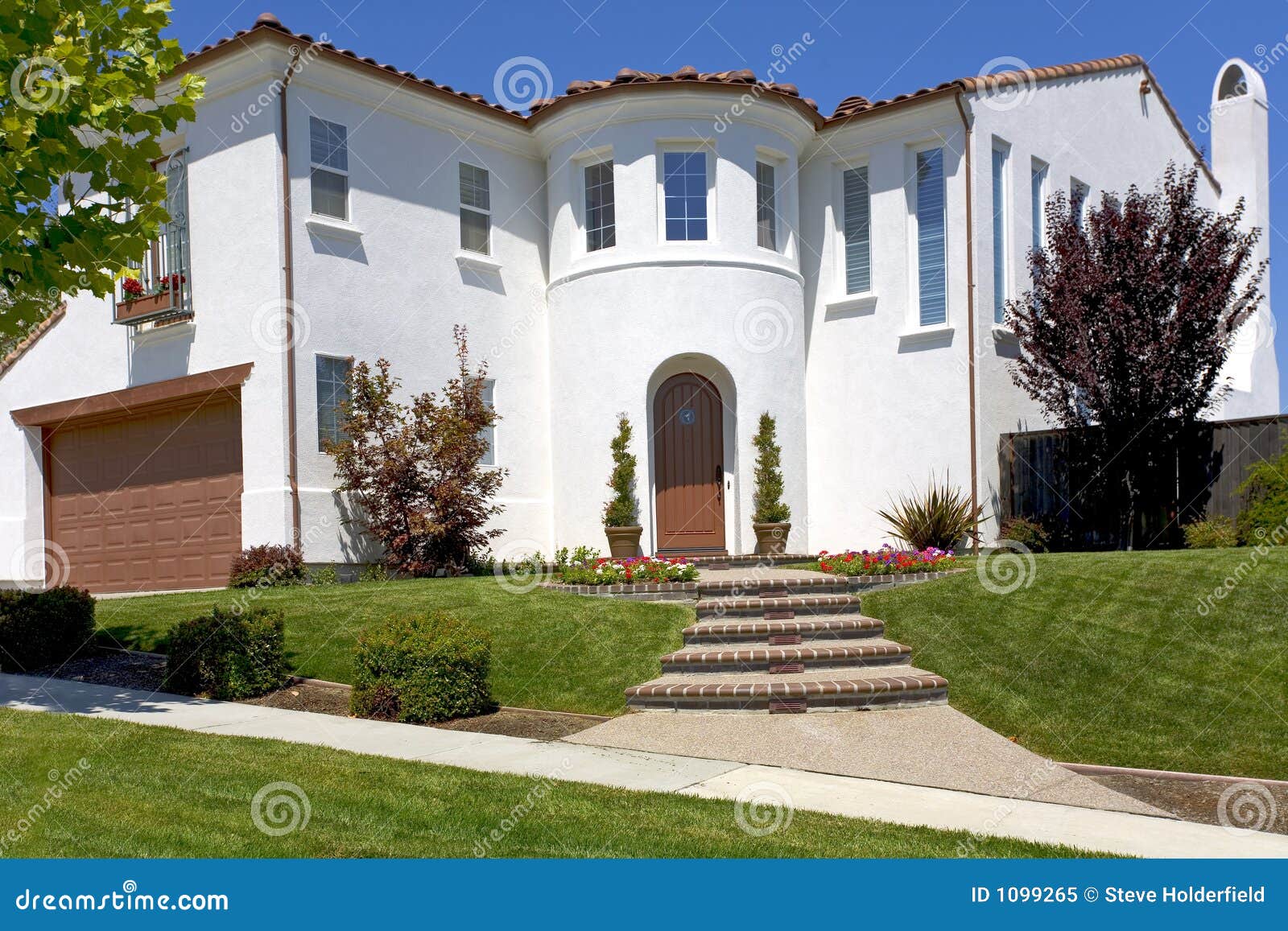 Large Spanish Style Home With A Turret Royalty Free Stock Photo ...