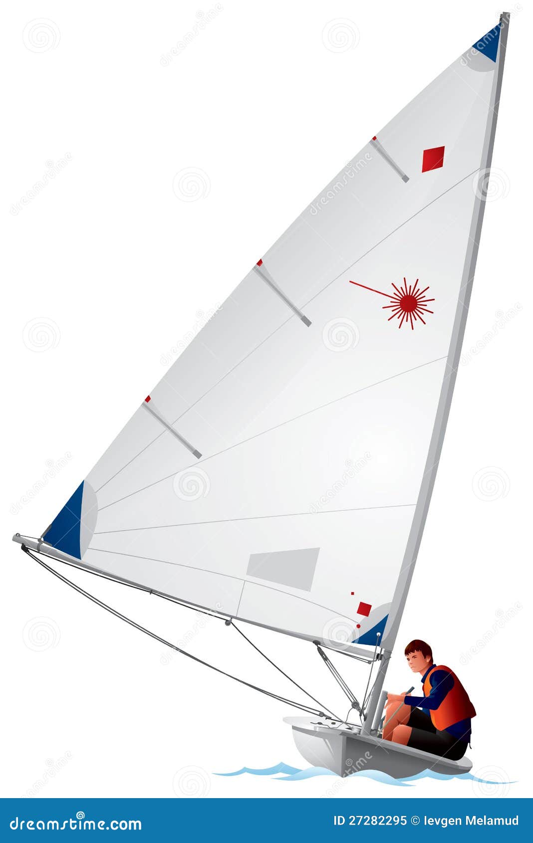 Laser Class sailboat vector illustration, sailing sport dinghy and 