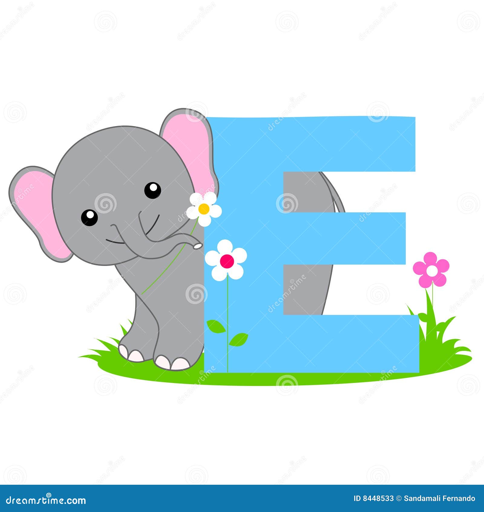 Animales+Con+La+Letra+E Ilustração da letra E do alfabeto com um elefante pequeno bonito na ...