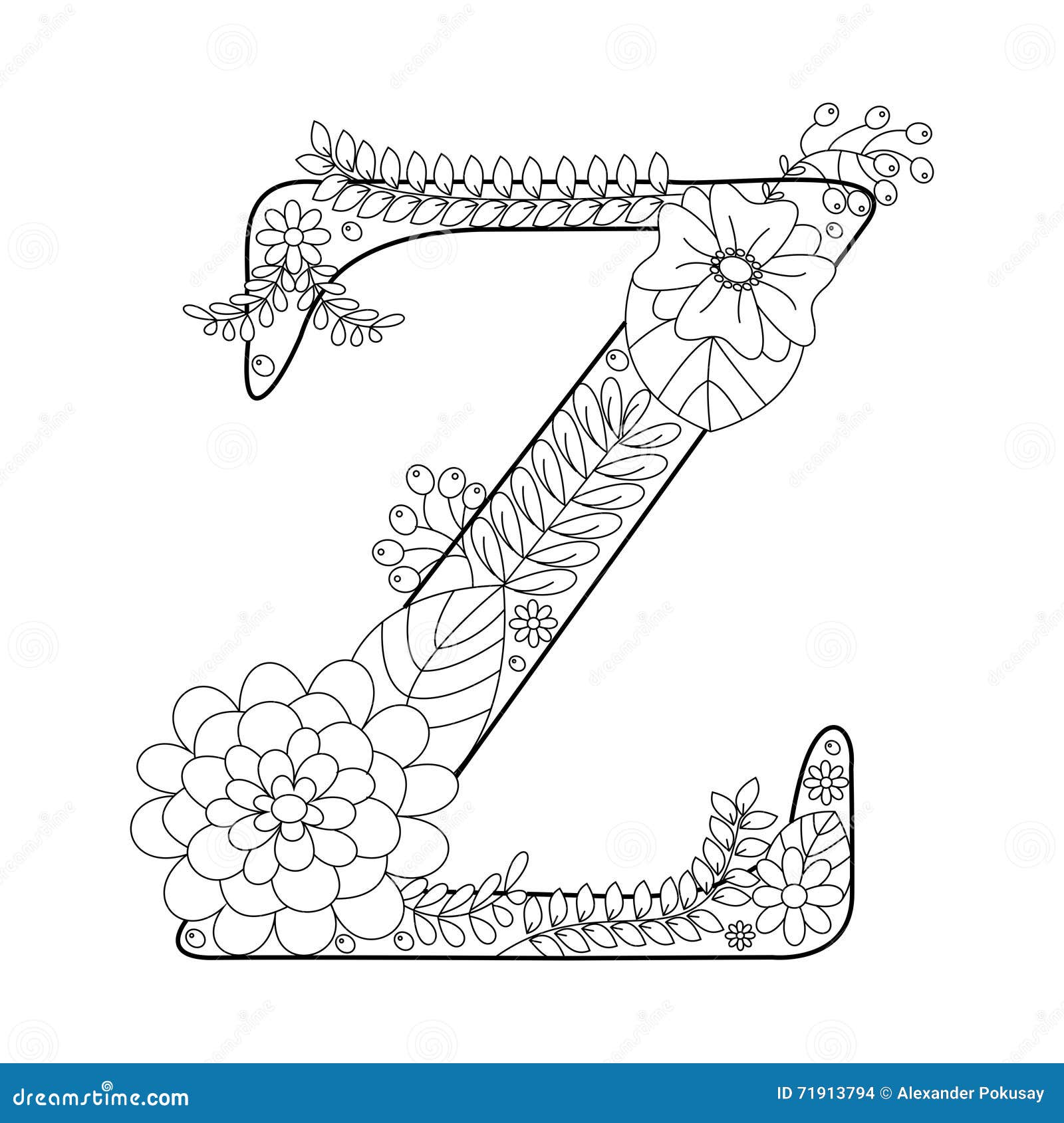 Letter Z Coloring Book For Adults Vector Stock Vector - Image: 71913794