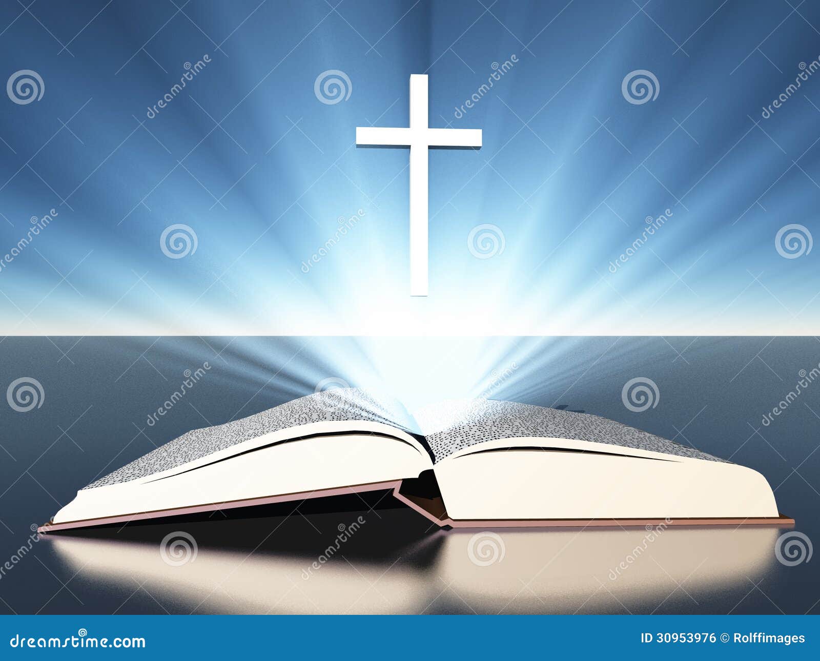 licht strahlt von der bibel mit kreuz aus 30953976