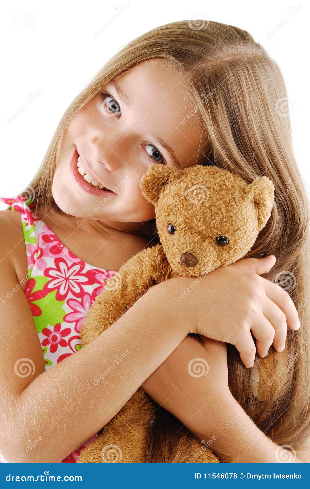 Little Girl With Teddy Bear On White Royalty Free Stock Photos - Image: 11546078
