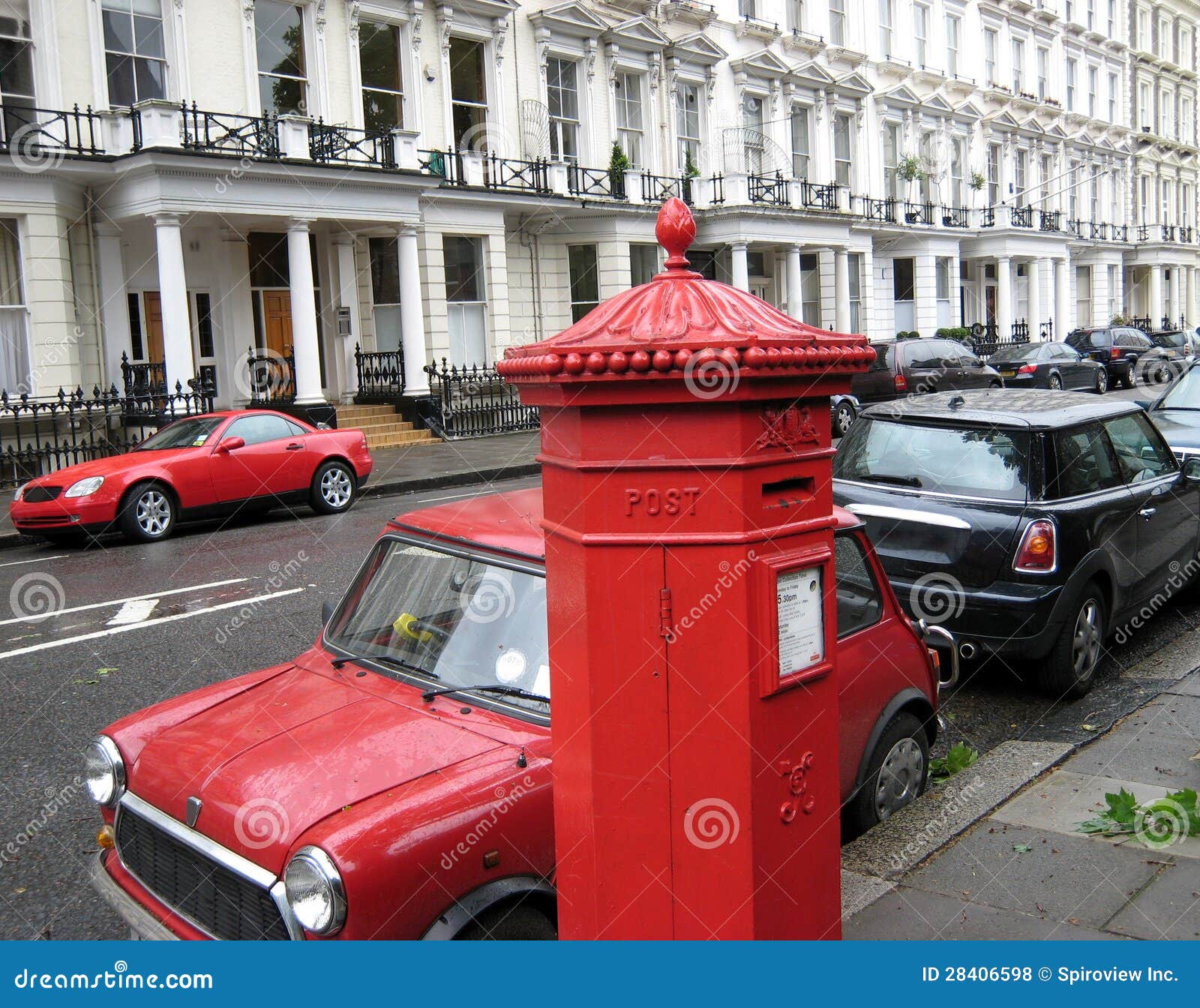 Typical street in London's Kensington Borough with expensive 