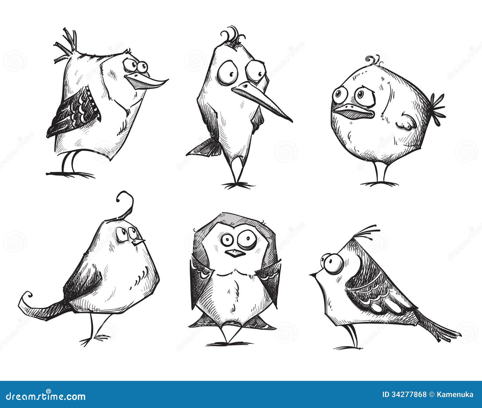 Lustige Karikaturvögel, Hand Gezeichnet Lizenzfreie Stockfotos - Bild