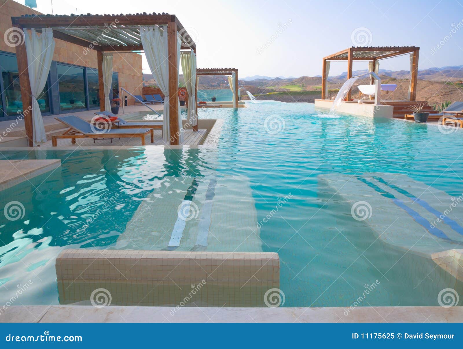 Outdoor Pool Spa with Pergolas in a Luxury hotel.