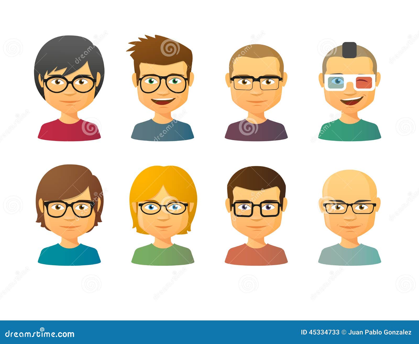 Male Avatars Wearing Glasses With Various Hair Styles