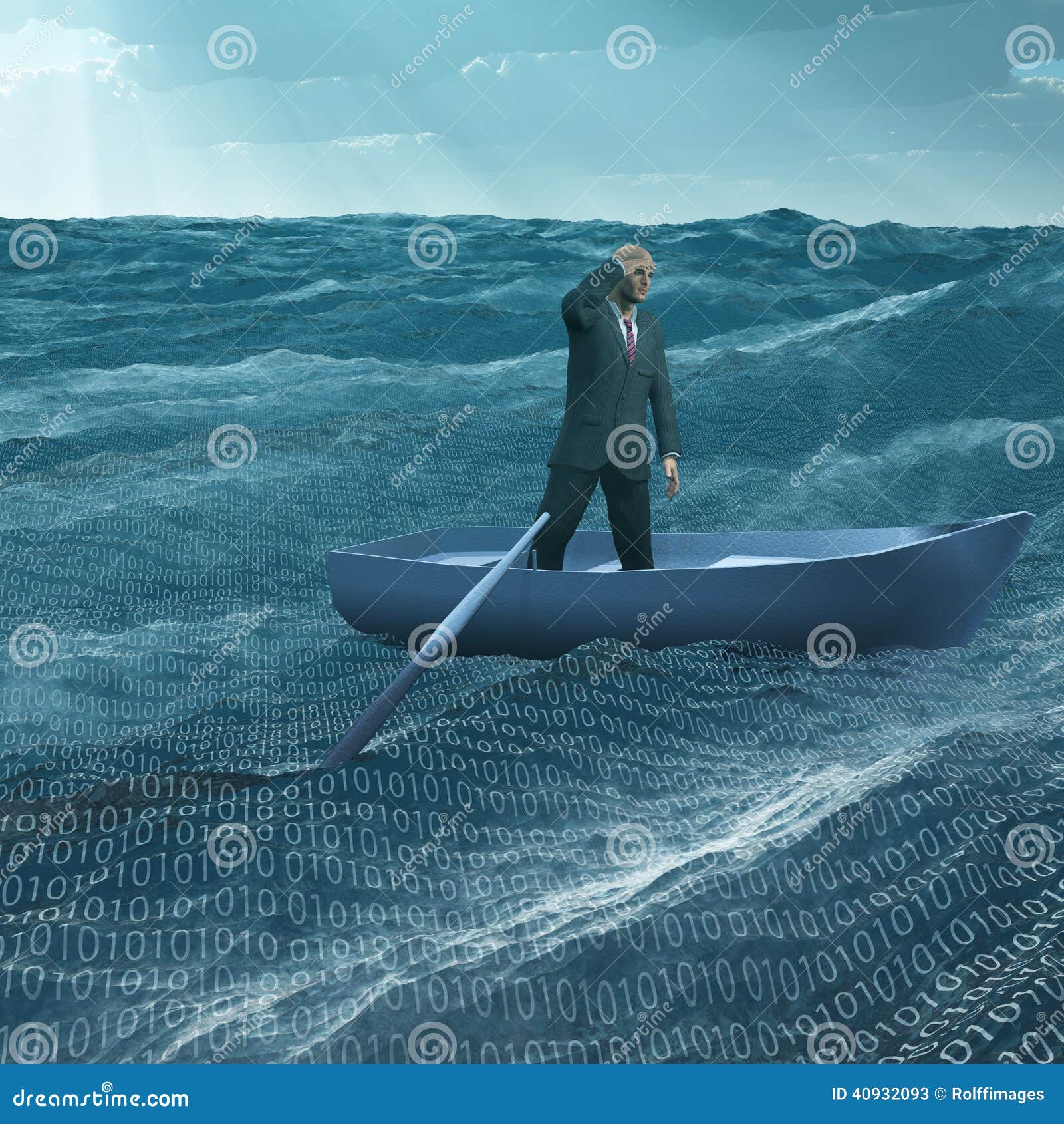 Man Adrift In Tiny Boat Stock Illustration - Image: 40932093