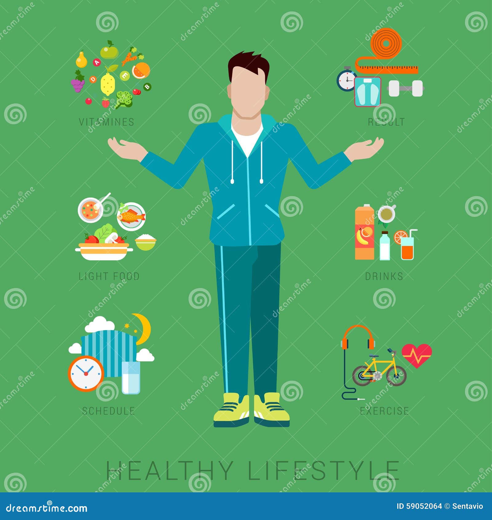 Flat slim healthy lifestyle vector infographics concept. Thin male man ...