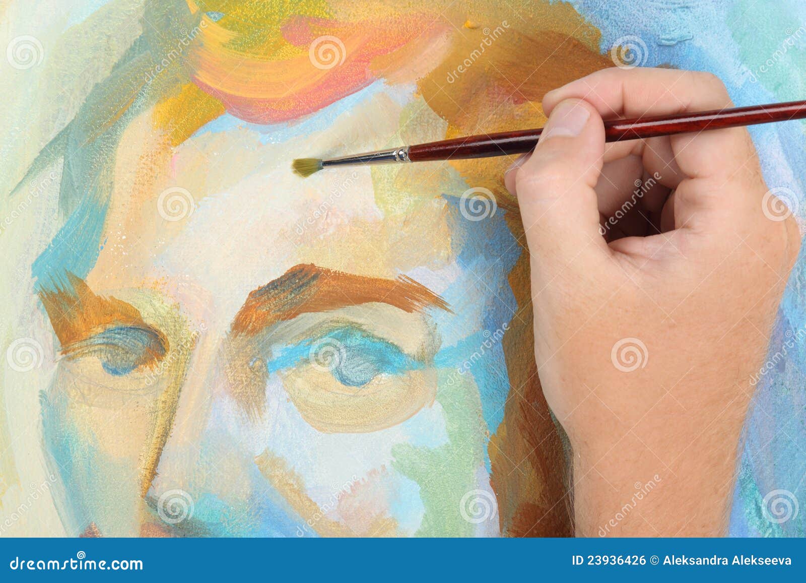 Man Hand Painting Abstract Portrait Royalty Free Stock