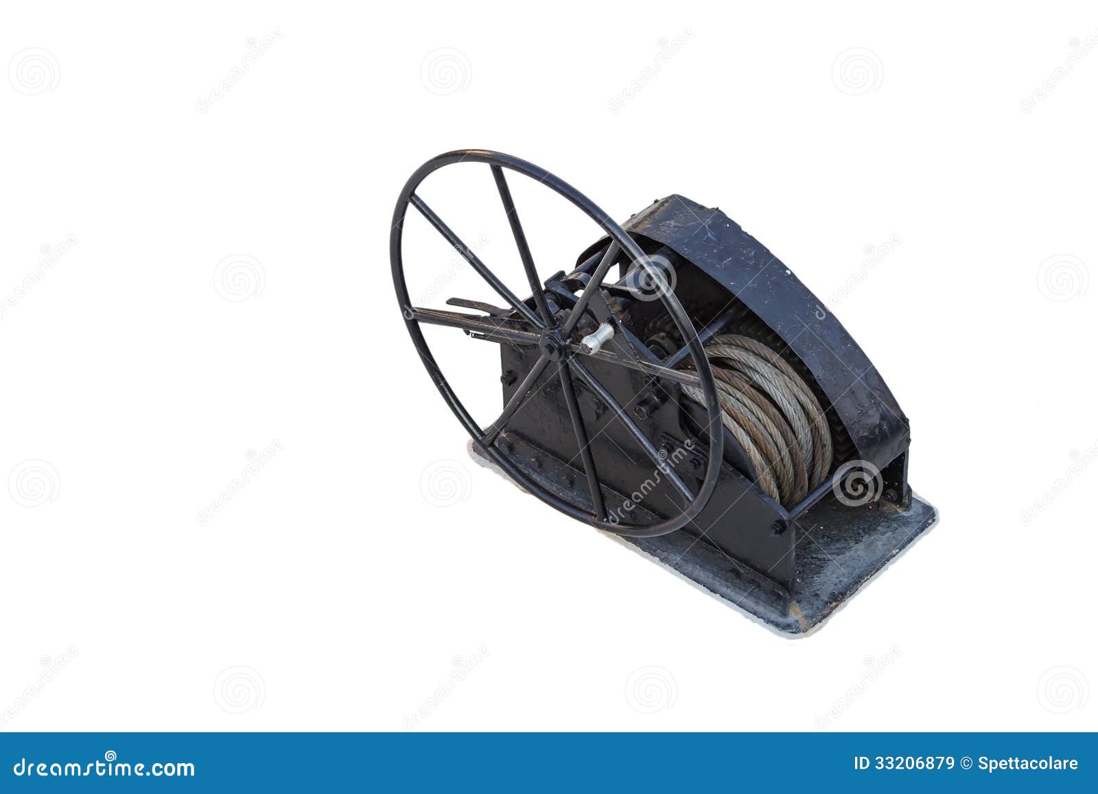 Manual Winch on board (Hand Powered winch) isolated on white.