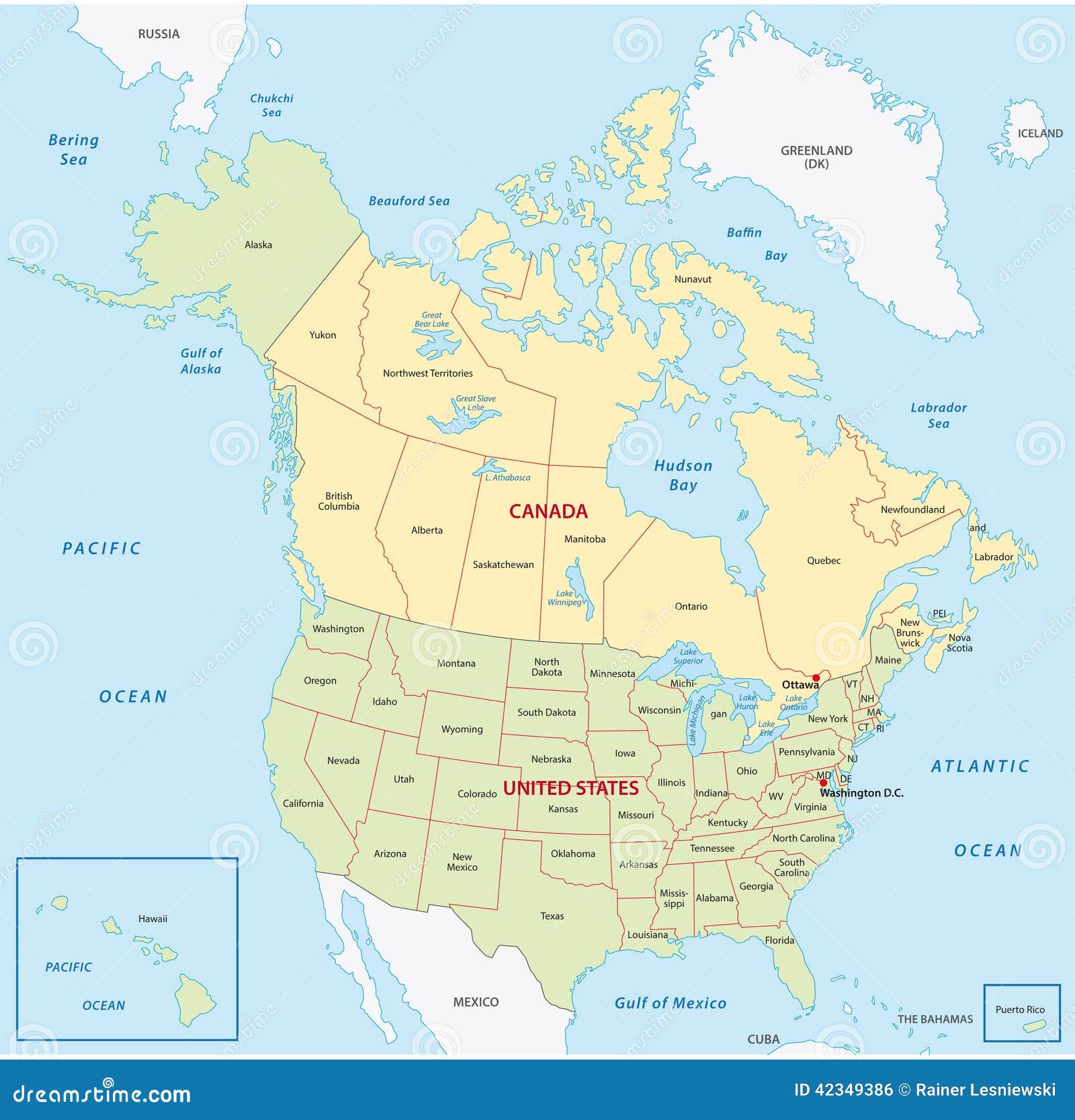 Map Of Canada And United States Stock Illustration - Image: 42349386