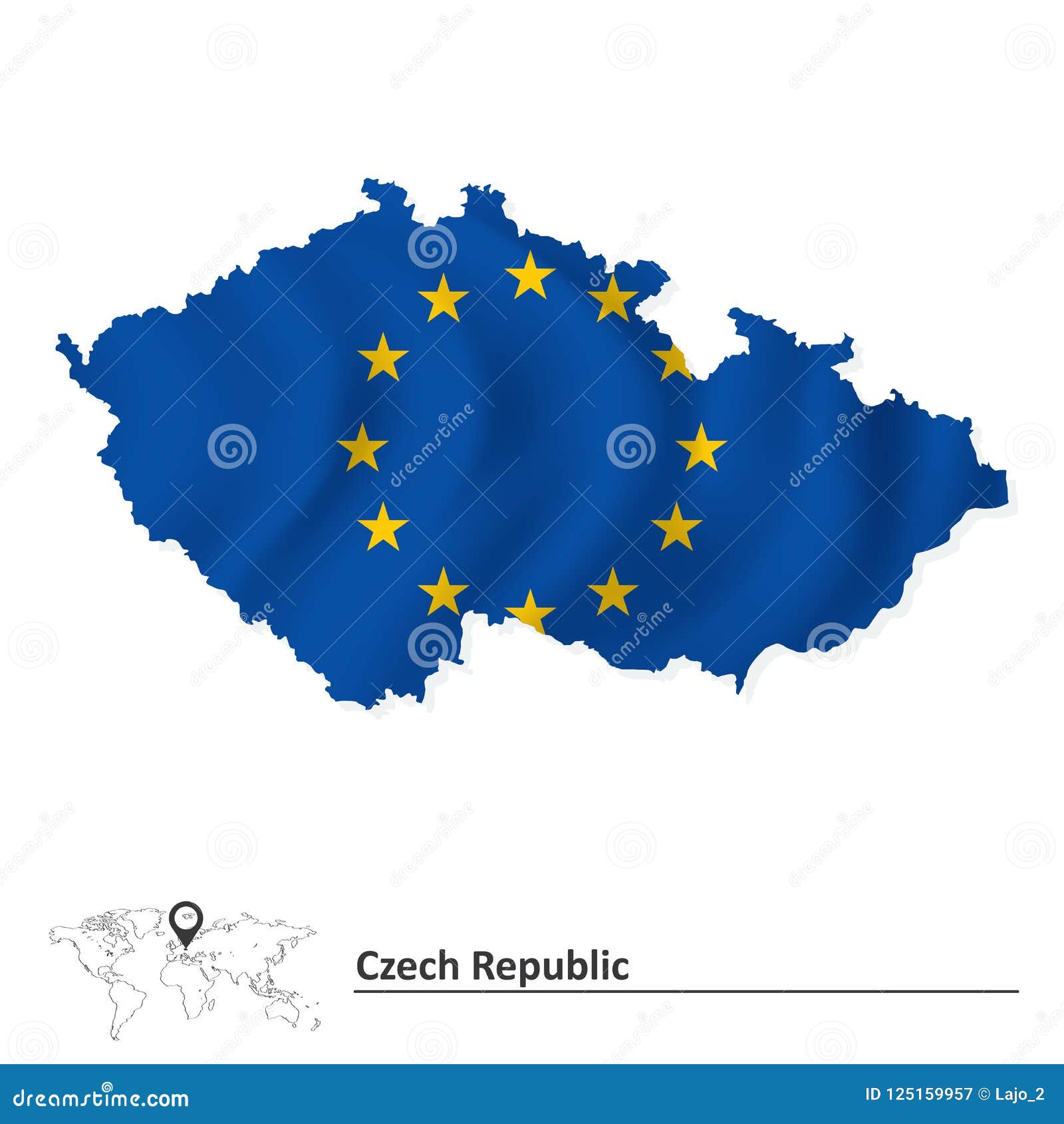 Map Of Czech Republic With European Union Flag Stock Vector