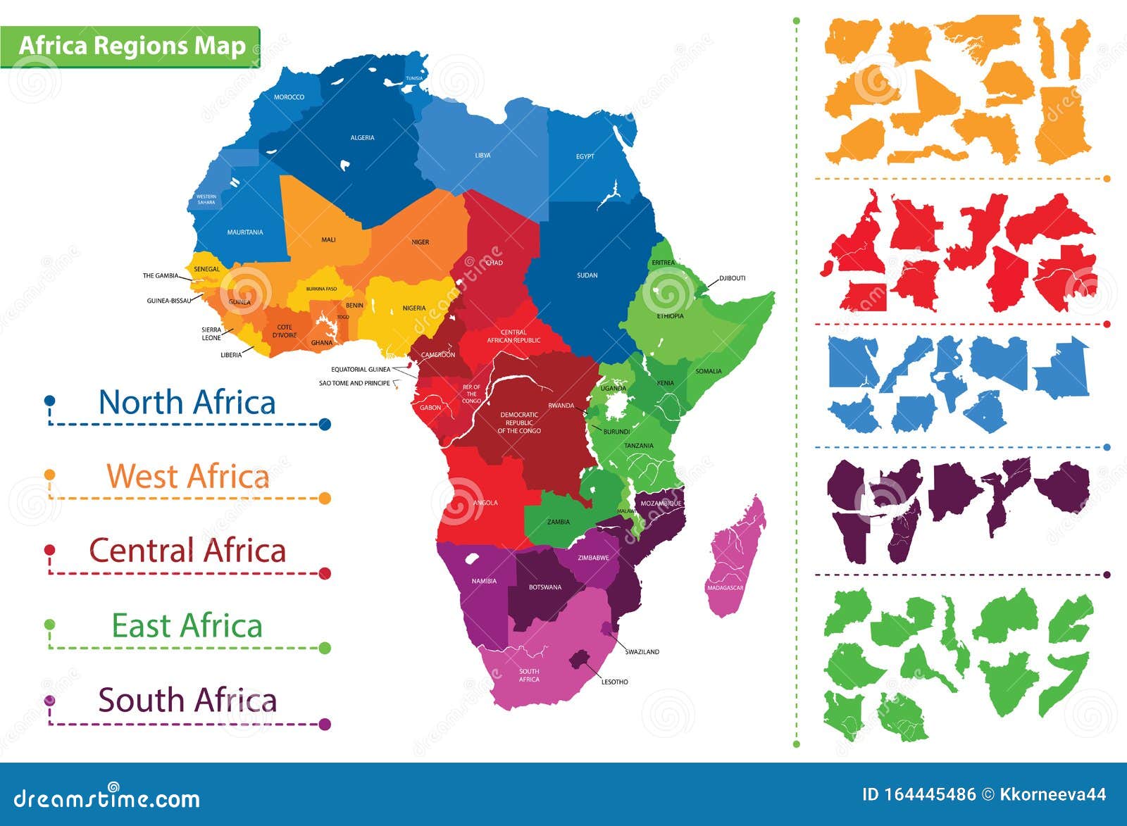 Regions Of Africa Political Map Vector Illustration CartoonDealer