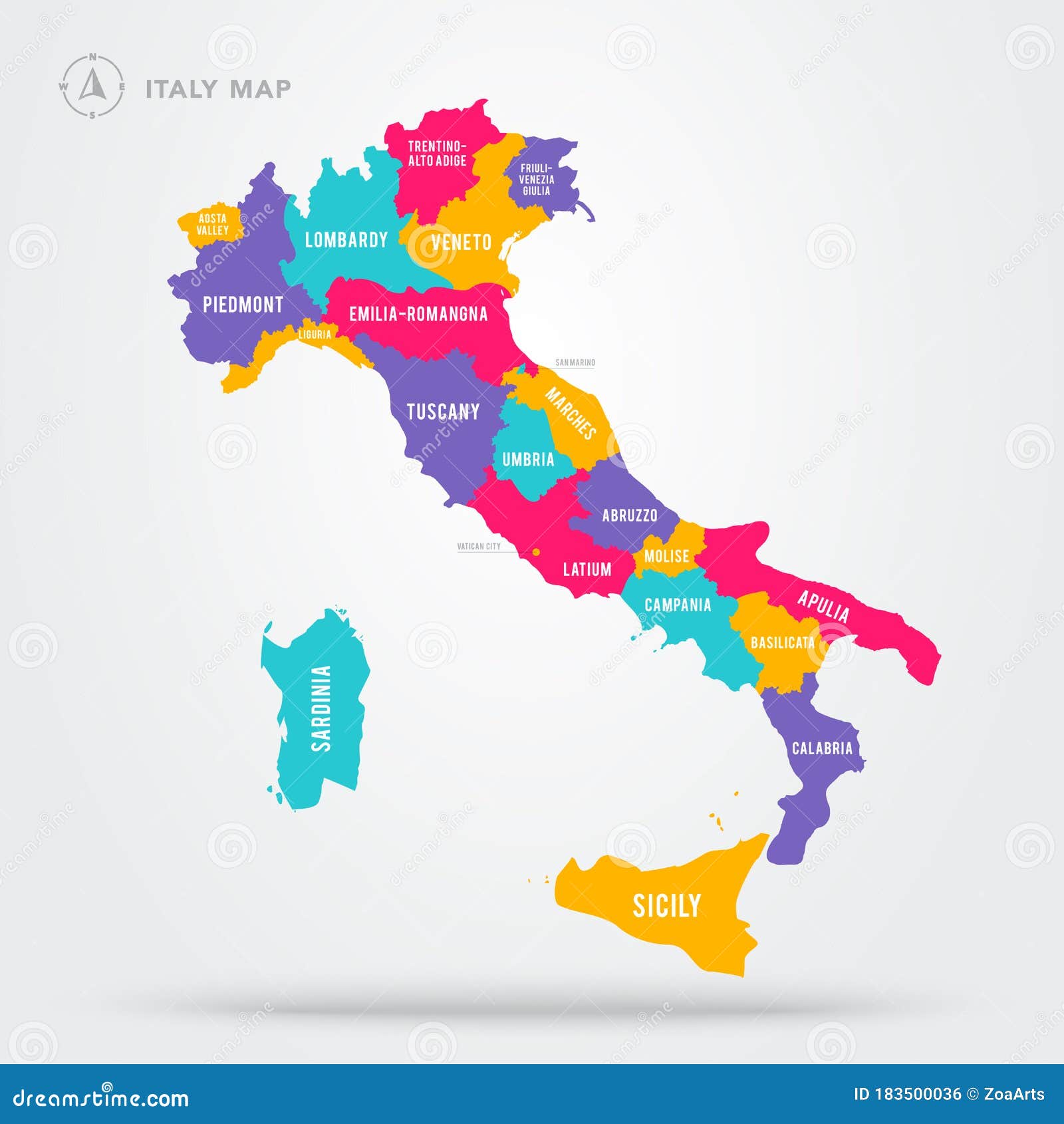 Mapa De Ilustraciones Vectoriales De Italia Con Regiones País Italiano
