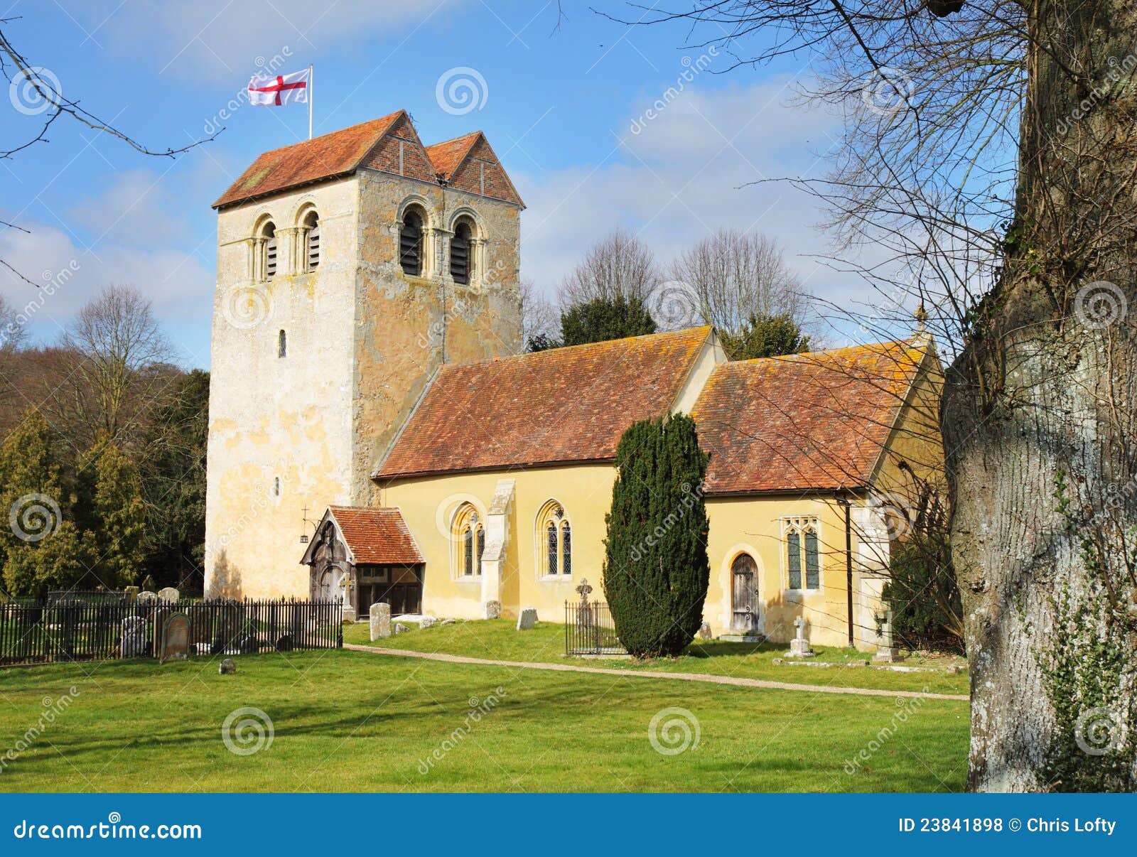 Medieval English Village Church And Tower Royalty Free Stock Photos