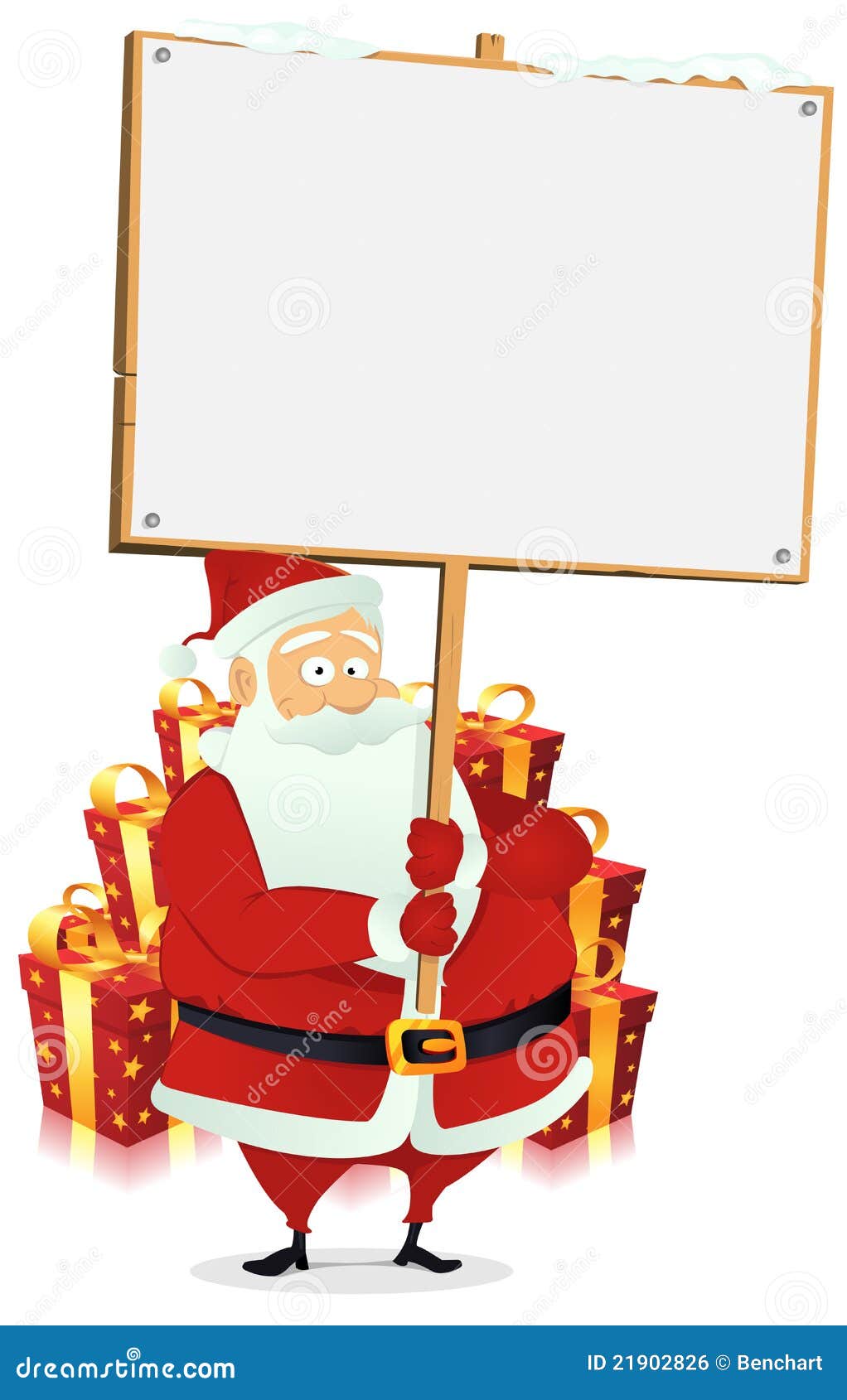 Merry Christmas : Santa Claus Holding Wood Sign Royalty Free Stock 