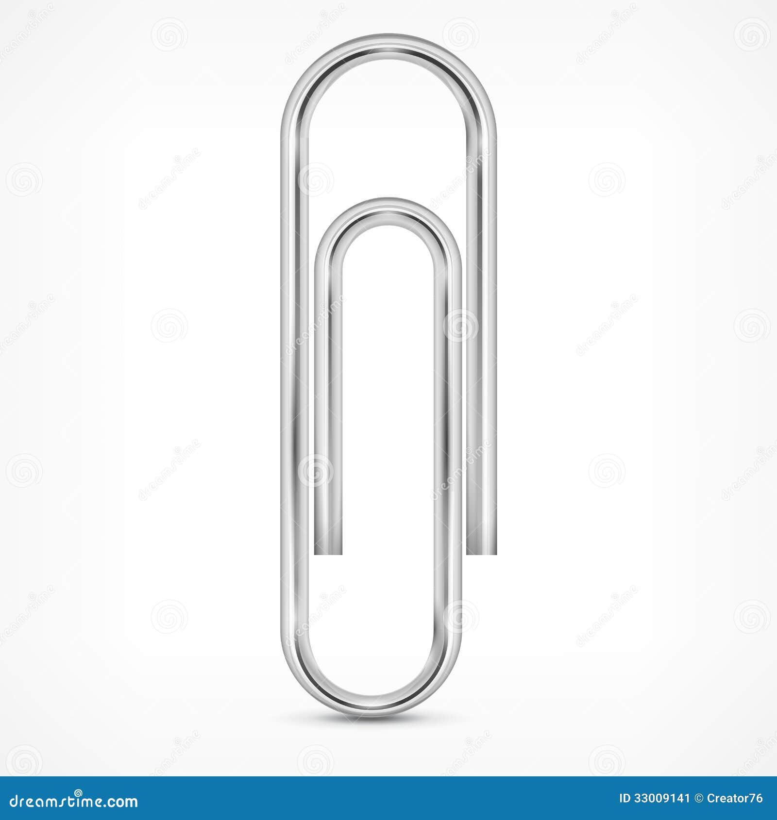 Metallic paperclip on white background, vector illustration.