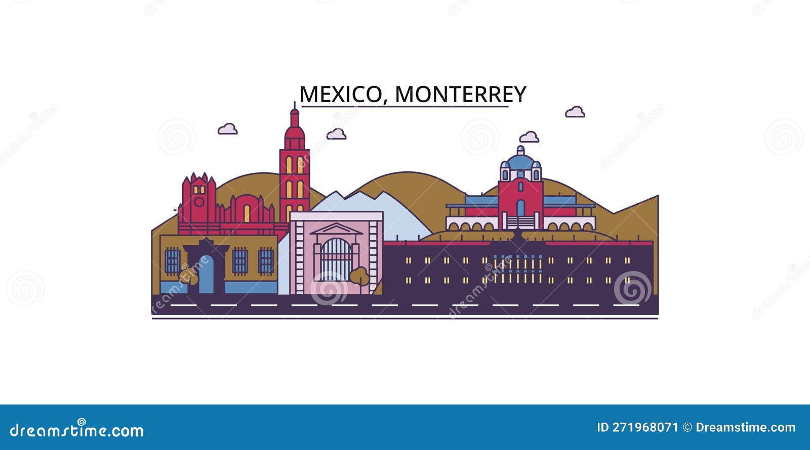 Mexico Monterrey Flat Landmarks Vector Illustration Mexico Monterrey