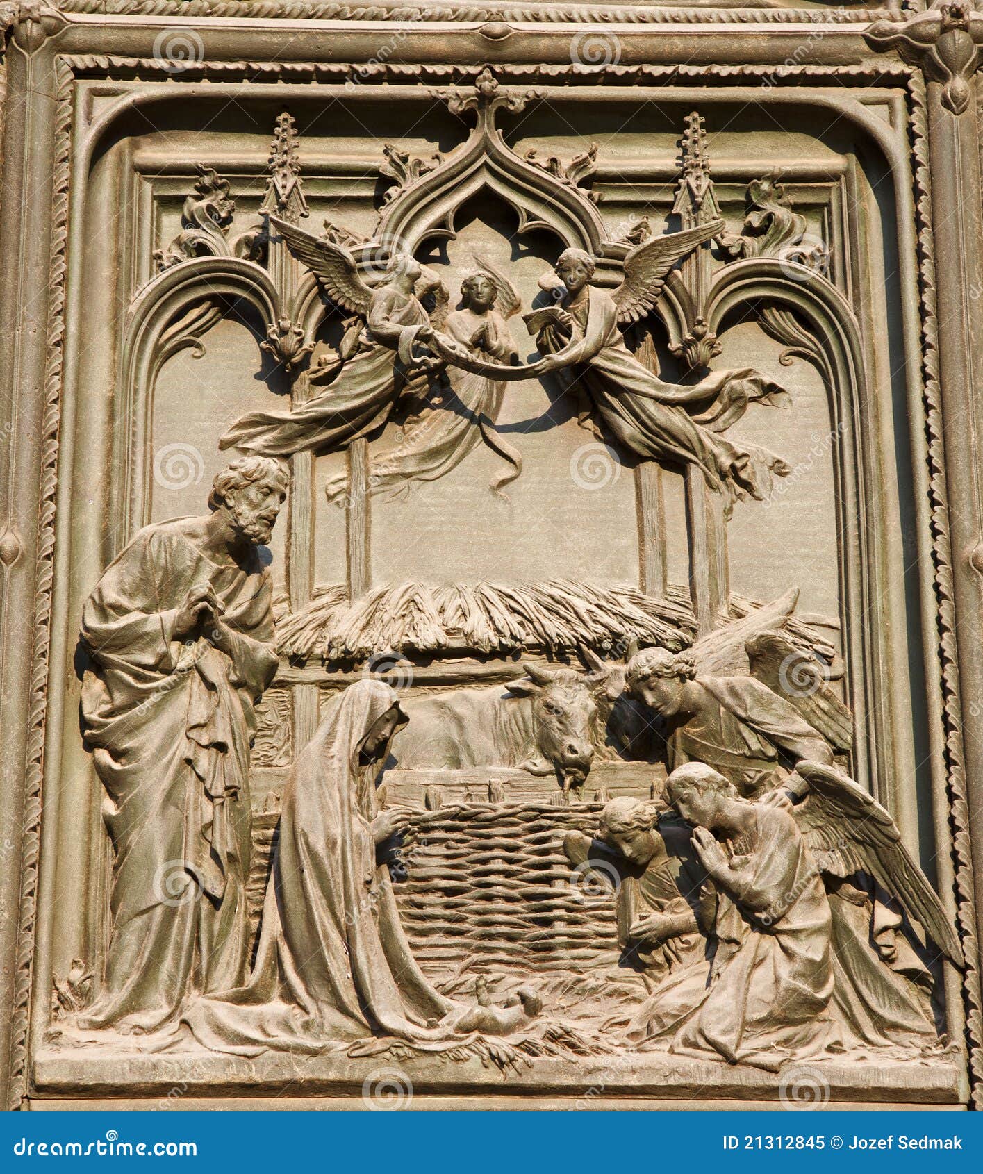 Milan - detail from main bronze gate - Christmas - crib.