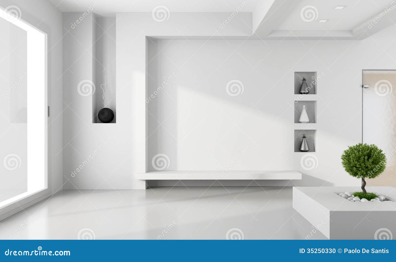 Minimalist white room with niche without furniture - rendering.