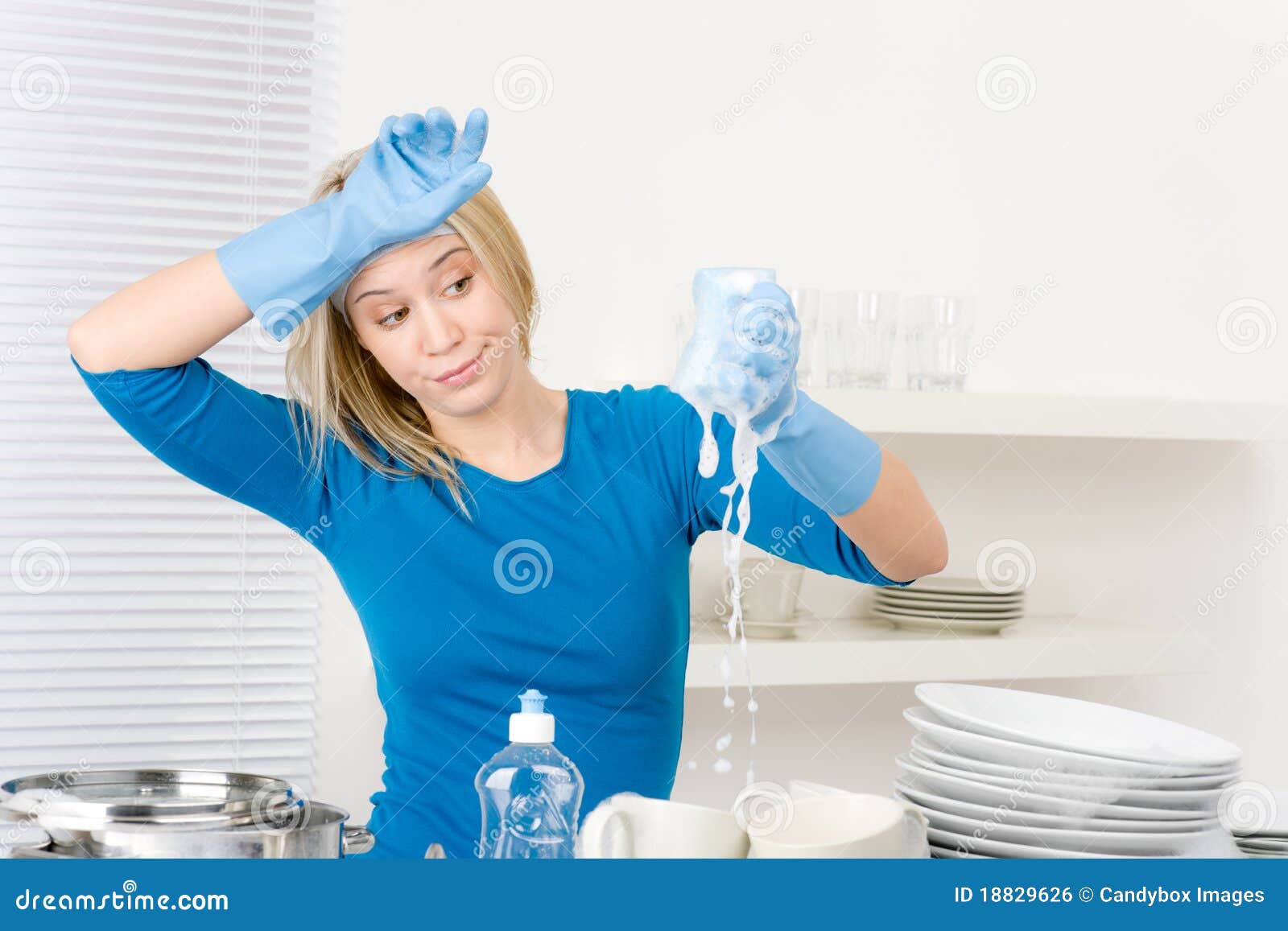 Modern Kitchen Frustrated Woman Washing Dishes Royalty Free Stock Image Image 18829626