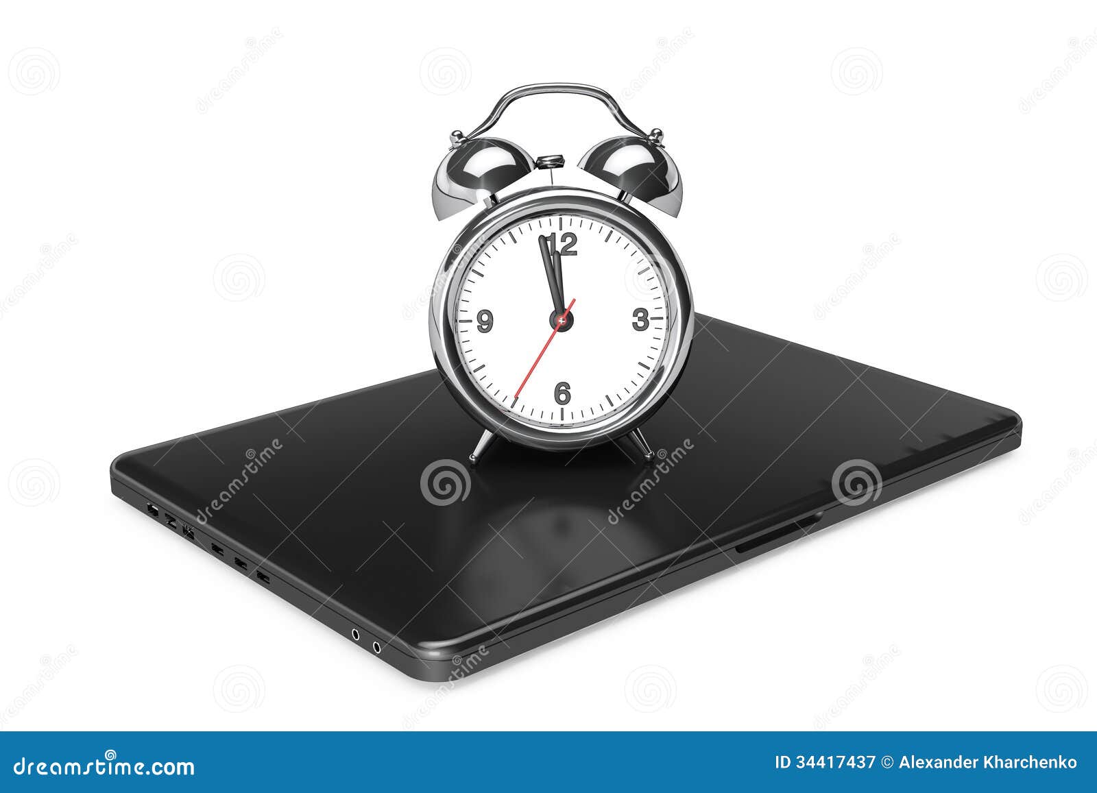 Modern Laptop With Alarm Clock Royalty Free Stock Photography Image