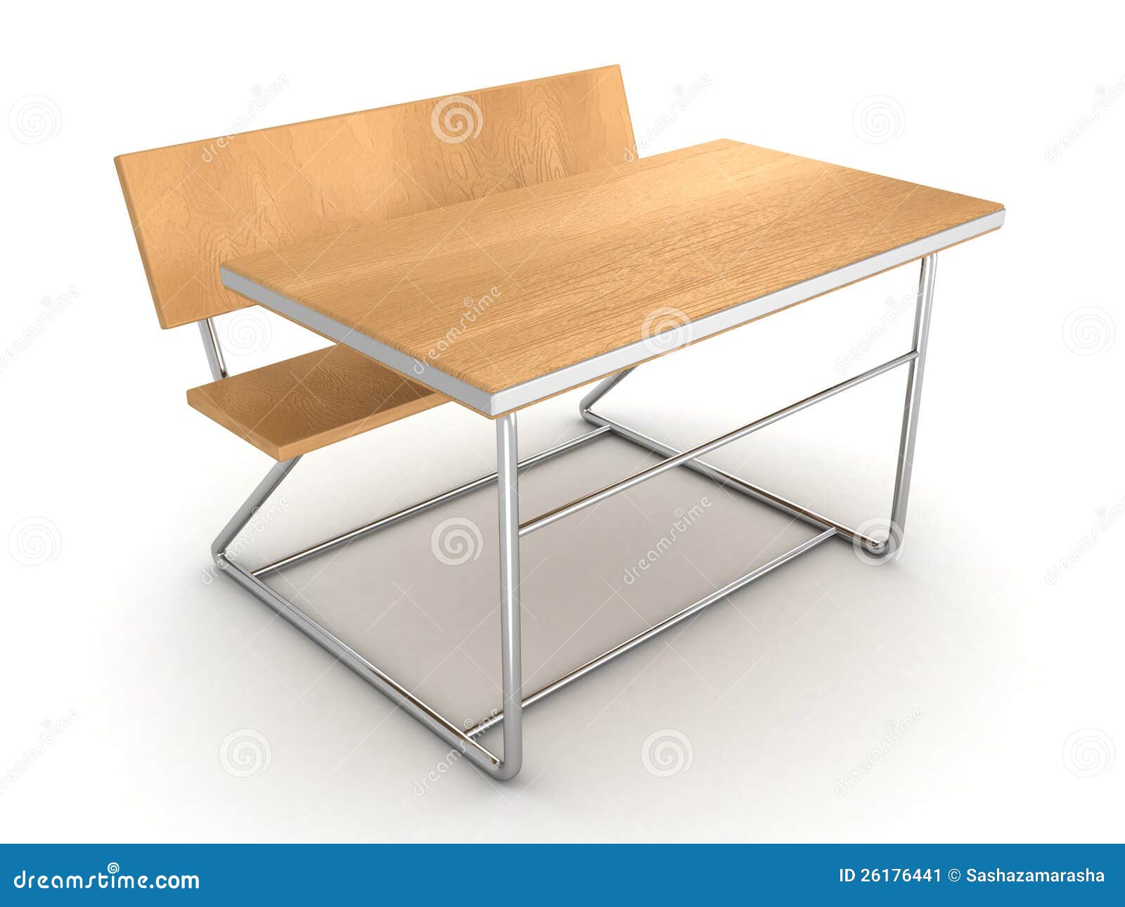 Modern Metallic Wooden School Desk On White Stock Image - Image 