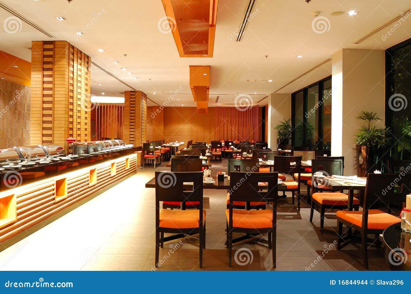  Modern Restaurant Interior  In Night Illumination Stock 
