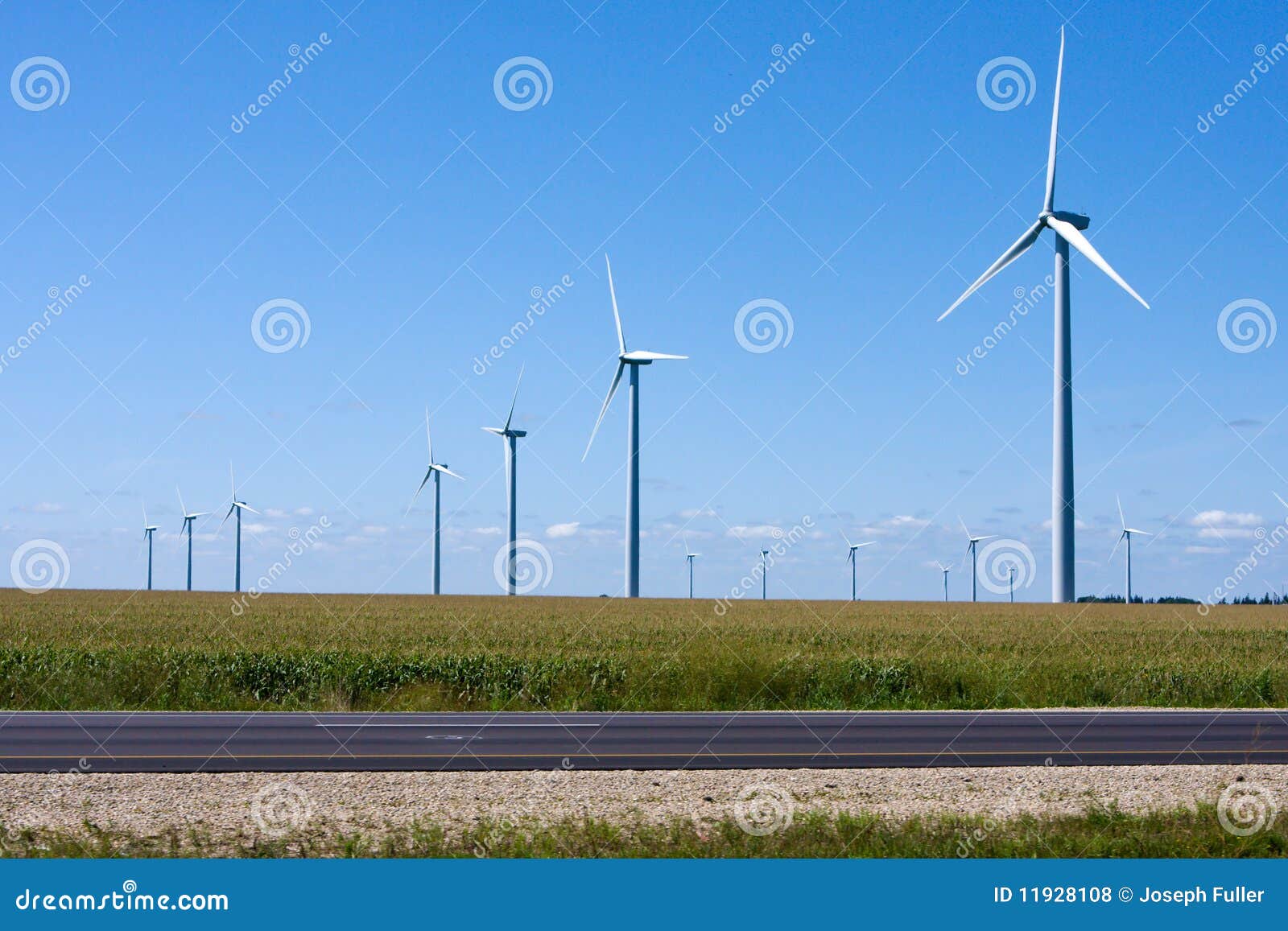 Modern Windmills generating electricity along the Interstate.