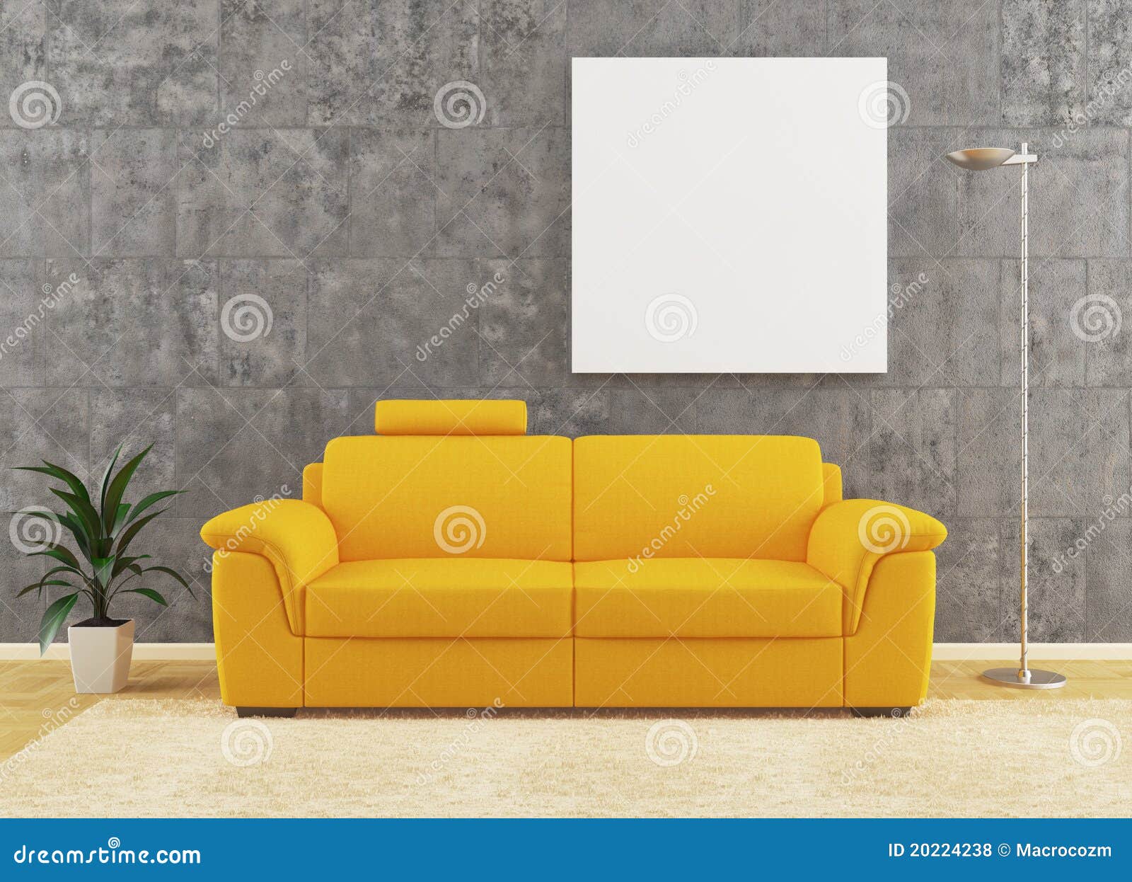 Modern Yellow Sofa On Dirty Wall Interior Design Royalty Free ...