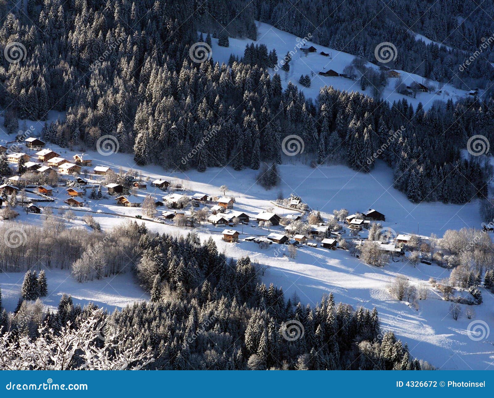 Mont Blanc winter ski resort, aerial view.