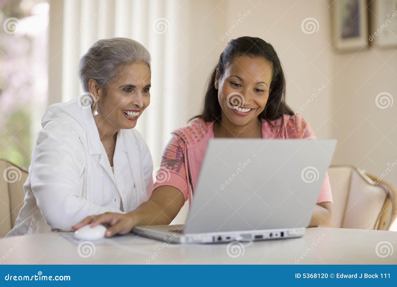 Mother And Daughter At The Computer Stock Image - Image of 