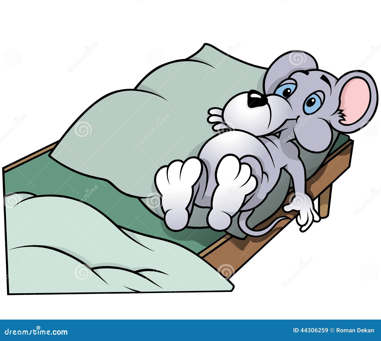 Mouse Laying In Bed - Cartoon Illustration, Vector.