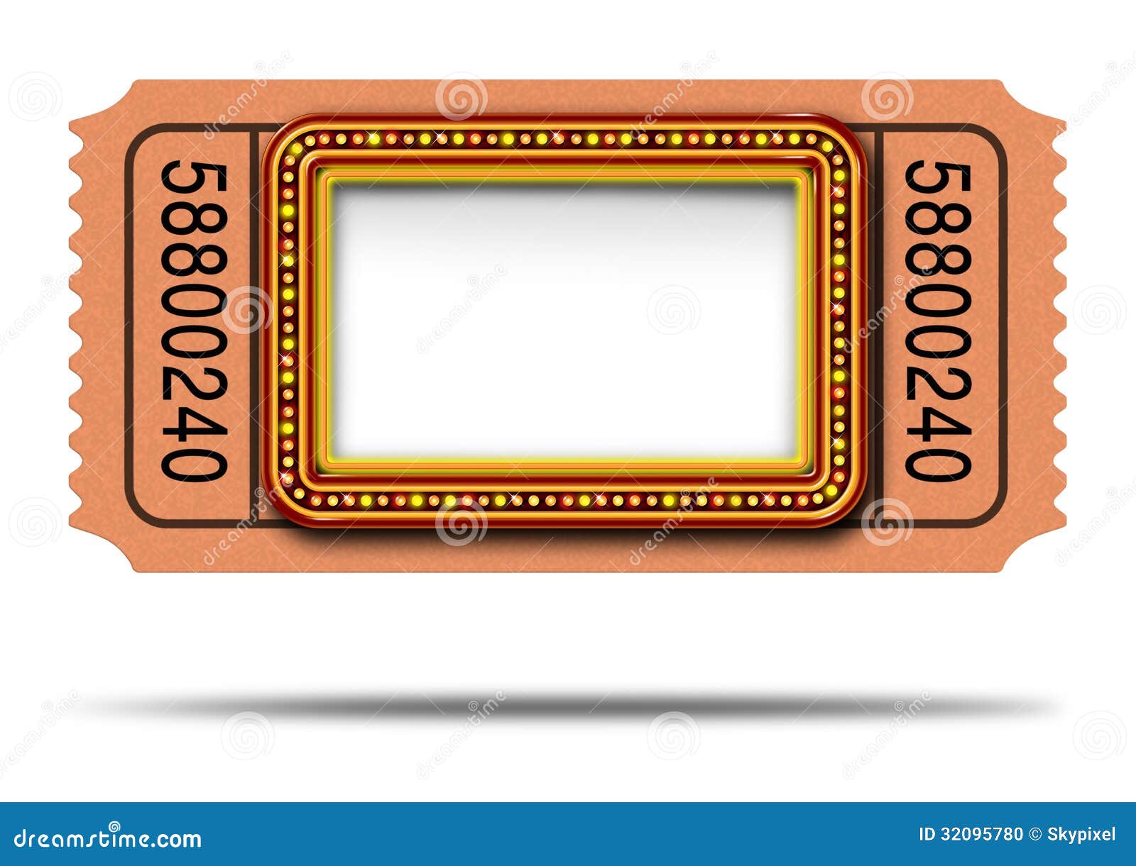 Movie marquee ticket with blank copy space as a Hollywood theater and ...