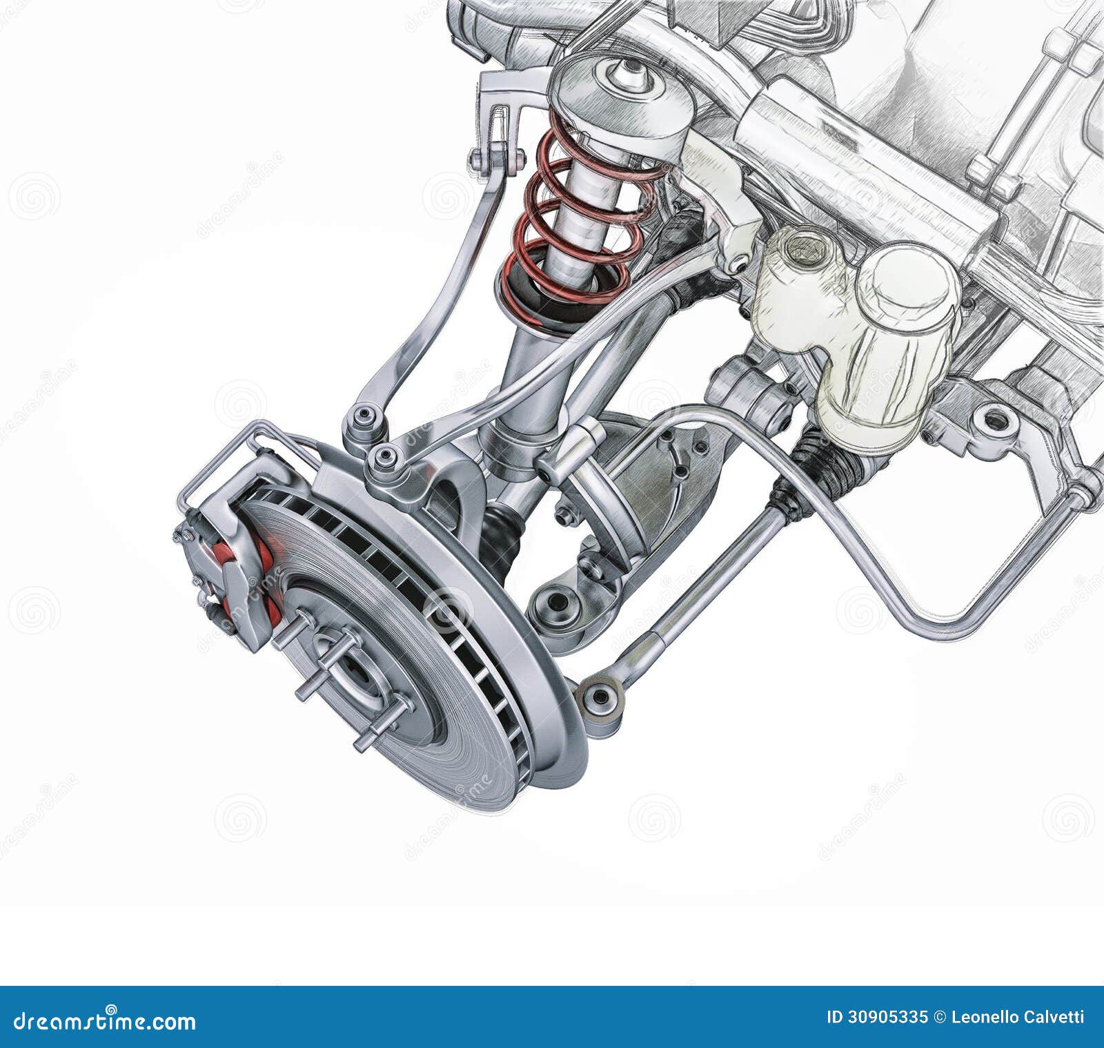 Multi Link Front Car Suspension, With Brake. Royalty Free Stock Photo
