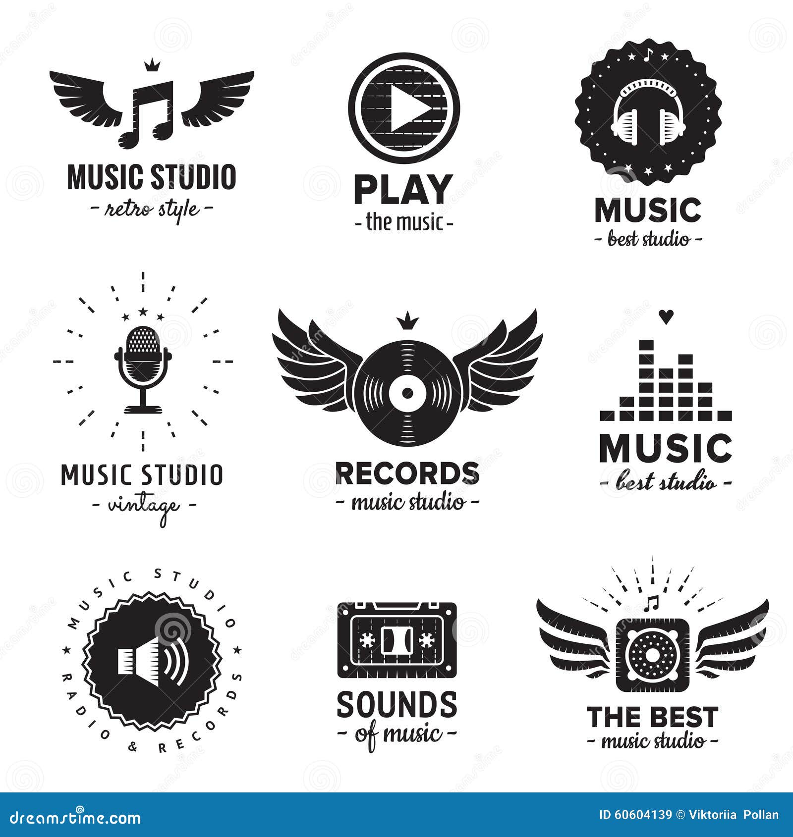 Music Studio And Radio Logos Vintage Vector Set. Hipster ...
 Vintage Music Logos