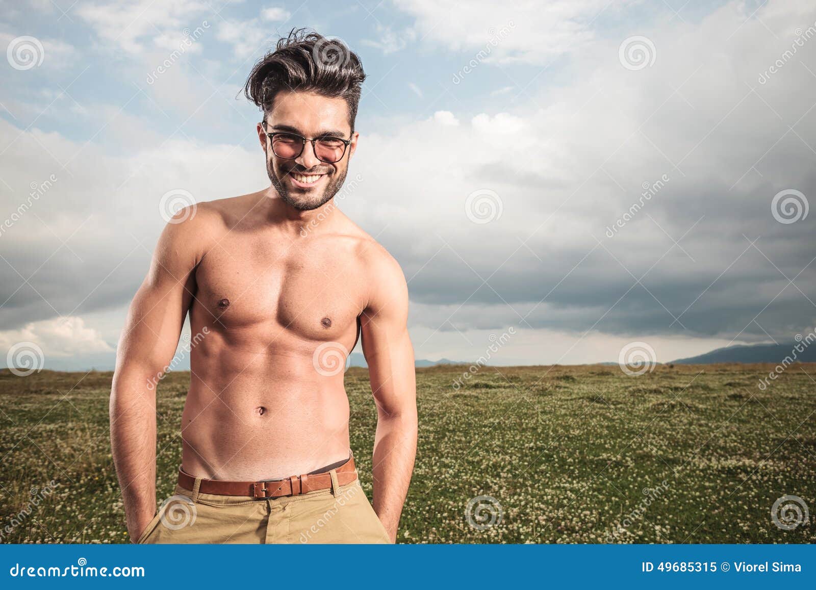 Naked Handsome Man Posing Outside Stock Photo Image